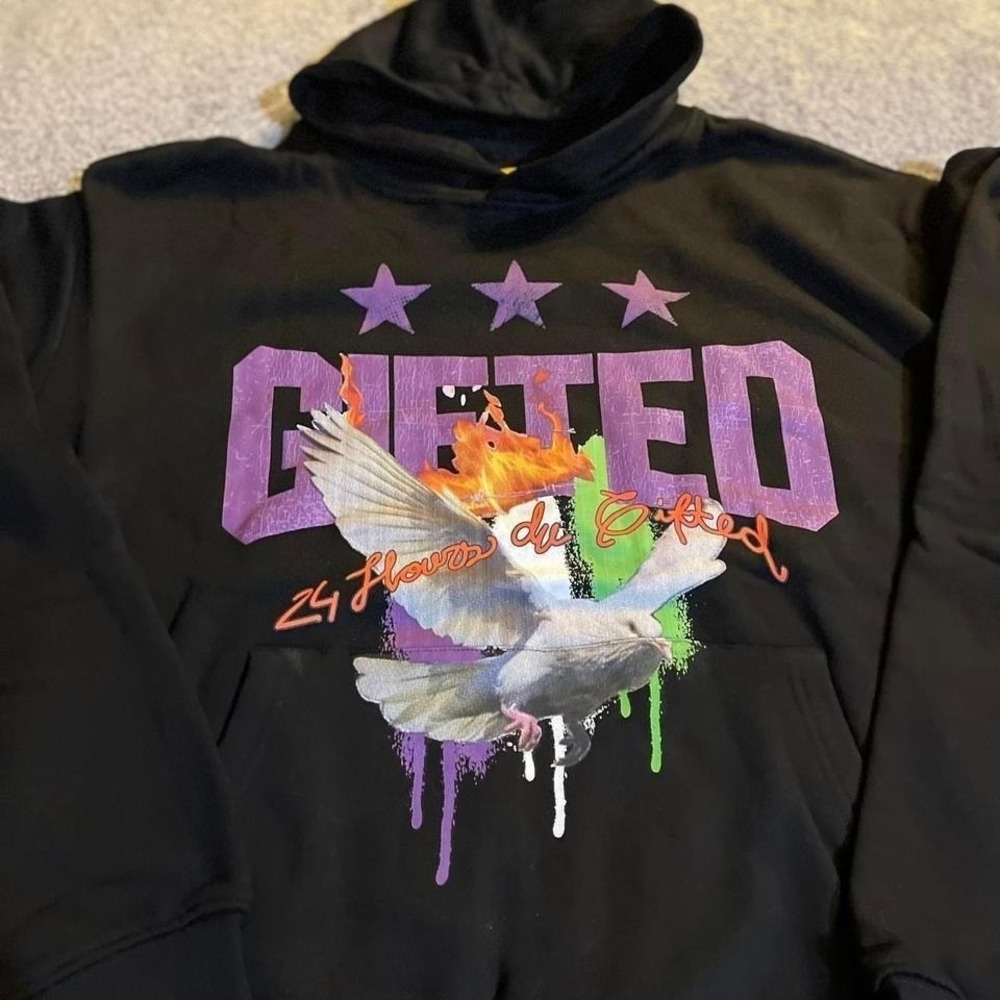 GFTD LA Men Special Dangerous Saint Gifted Hoodie Black Large Graphic Sweatshirt
